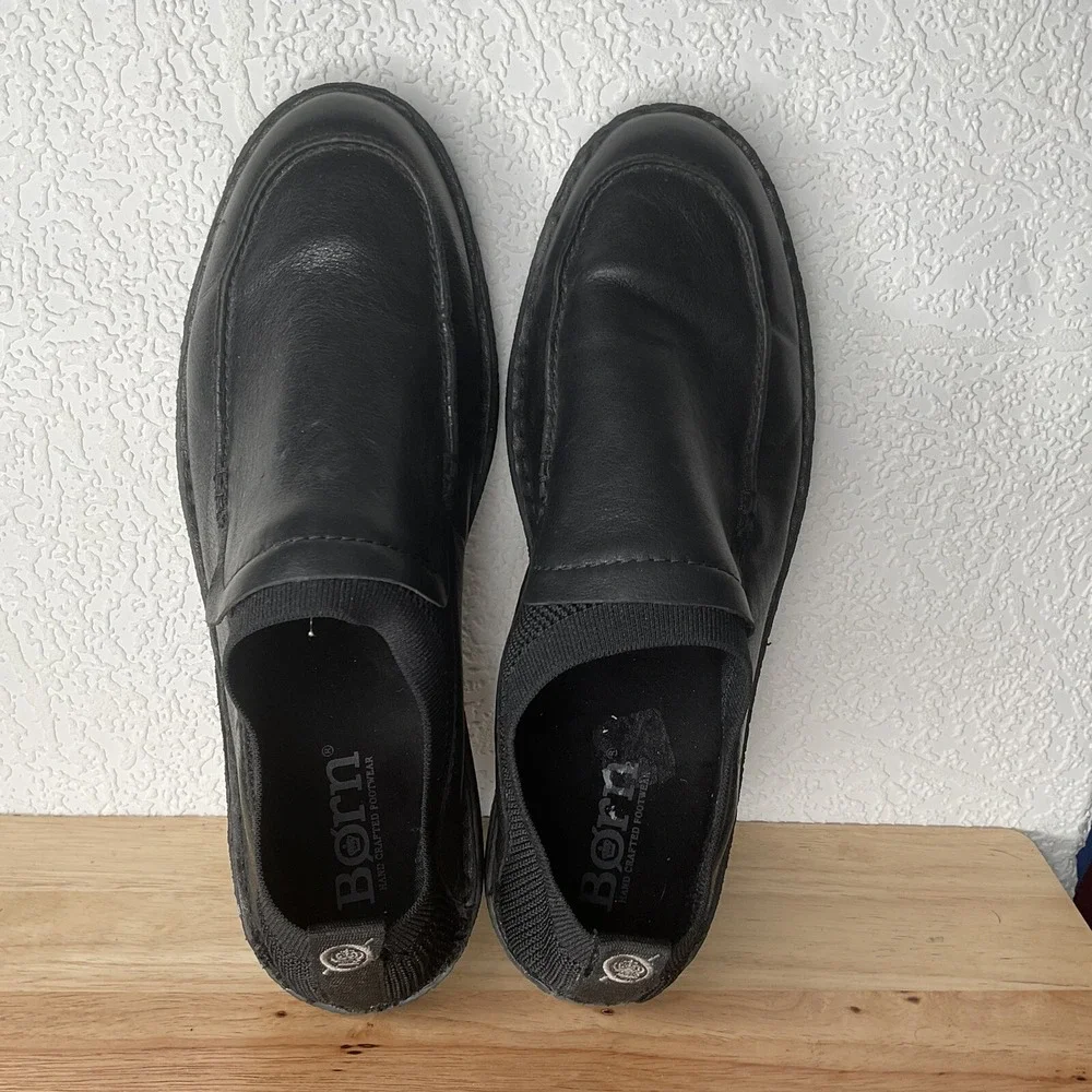 Born Samuel Men's black nubuck leather moc toe slip on loafer shoes size 10,5 M*